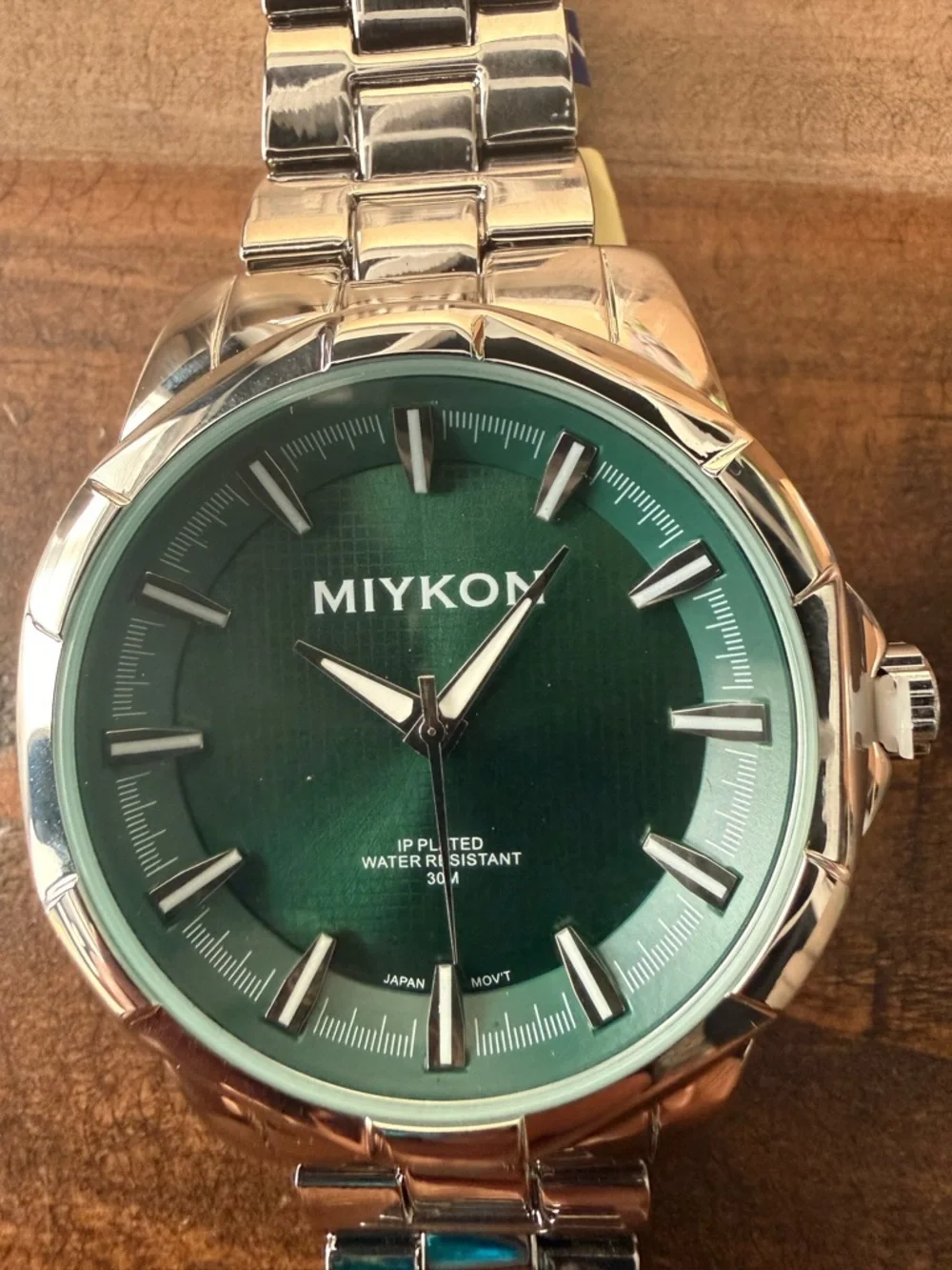 Miykon Men's Green Dial Stainless Steel Quartz Watch - Water Resistant